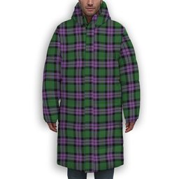 ScotsTee Shop Scottish MacArthur of Milton Ancient Premium Tartan Long Down Jacket Winter White Duck Down Plaid