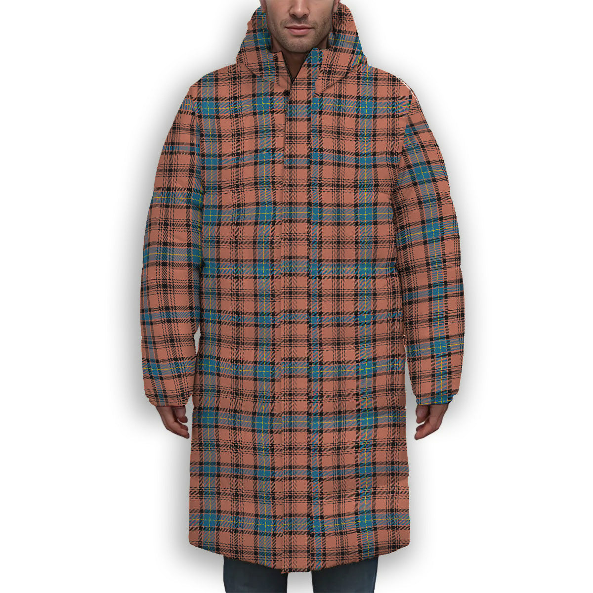 ScotsTee Shop Scottish Hannay Dress Modern Premium Tartan Long Down Jacket Winter White Duck Down Plaid