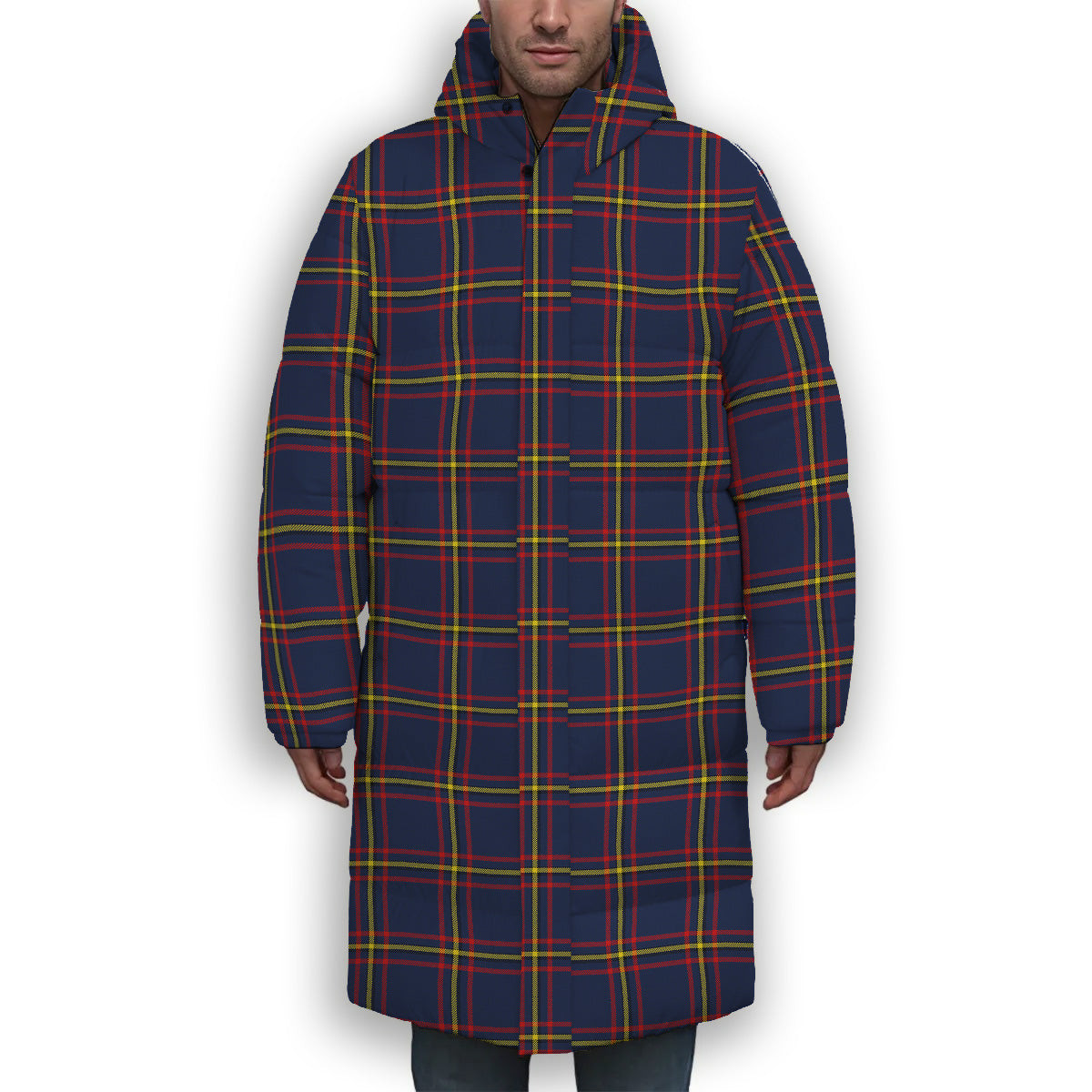 ScotsTee Shop Scottish MacLaine of Lochbuie Hunting Modern Premium Tartan Long Down Jacket Winter White Duck Down Plaid