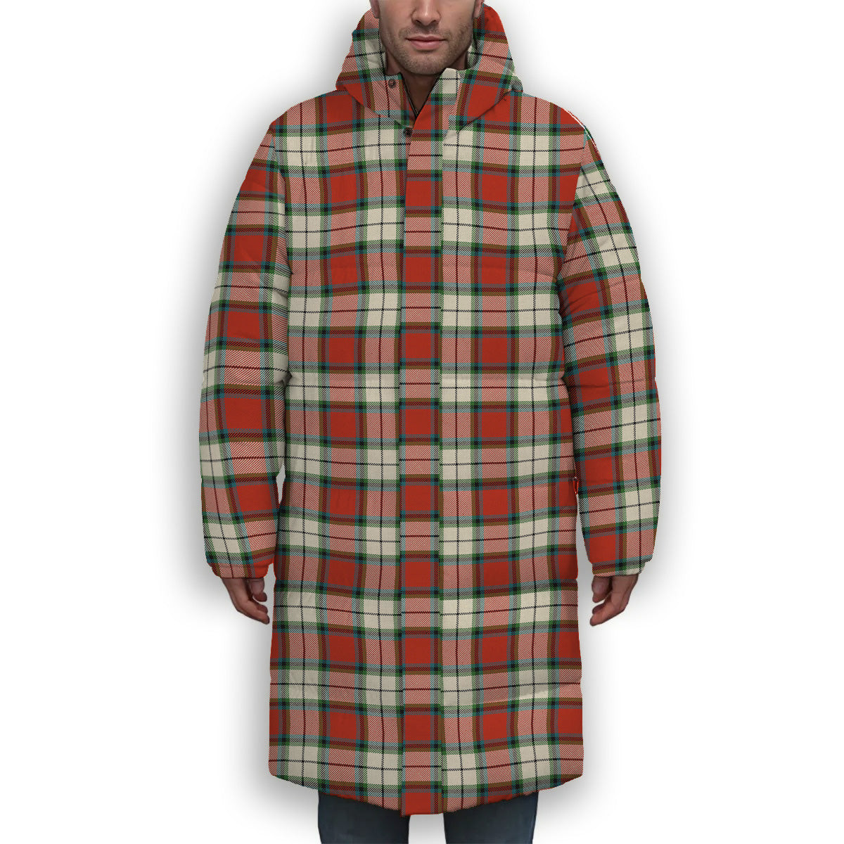 ScotsTee Shop Scottish Rose Dress Ancient Premium Tartan Long Down Jacket Winter White Duck Down Plaid