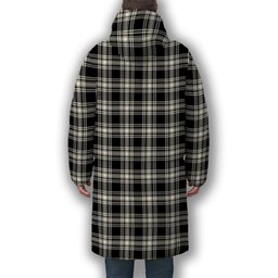 ScotsTee Shop Scottish Menzies Black & White Modern Premium Tartan Long Down Jacket Winter White Duck Down Plaid
