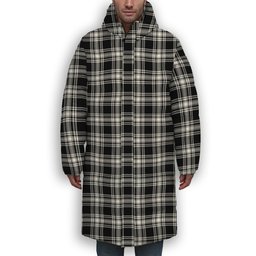 ScotsTee Shop Scottish Menzies Black & White Modern Premium Tartan Long Down Jacket Winter White Duck Down Plaid