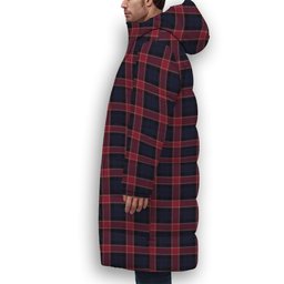 ScotsTee Shop Scottish Graham of Menteith Red Modern Premium Tartan Long Down Jacket Winter White Duck Down Plaid
