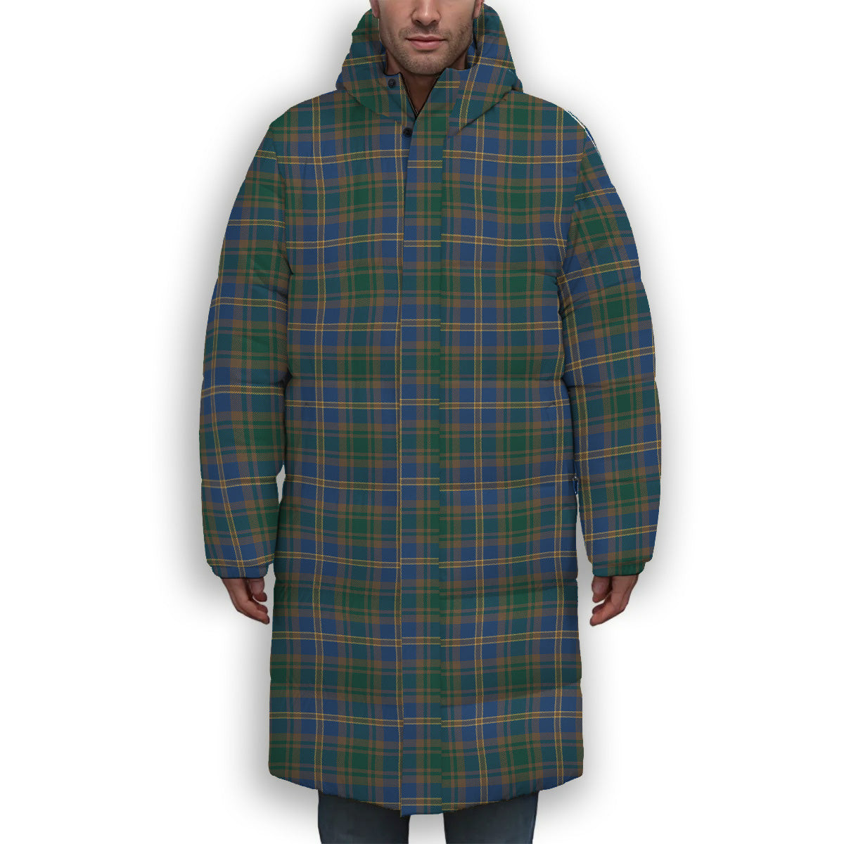 ScotsTee Shop Scottish Strang of Balkaskie Modern Premium Tartan Long Down Jacket Winter White Duck Down Plaid