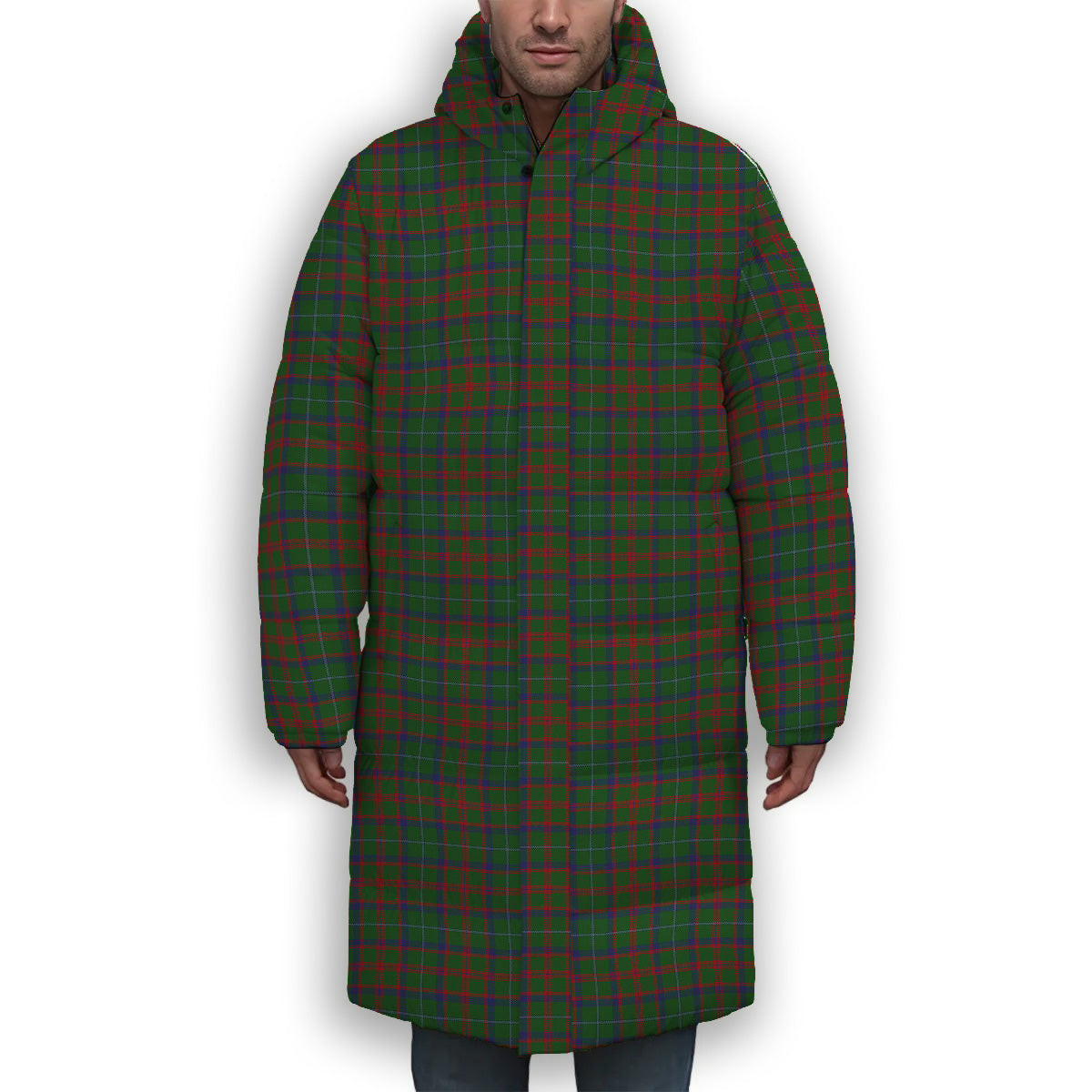 ScotsTee Shop Scottish Shaw of Tordarroch Green Hunting Premium Tartan Long Down Jacket Winter White Duck Down Plaid