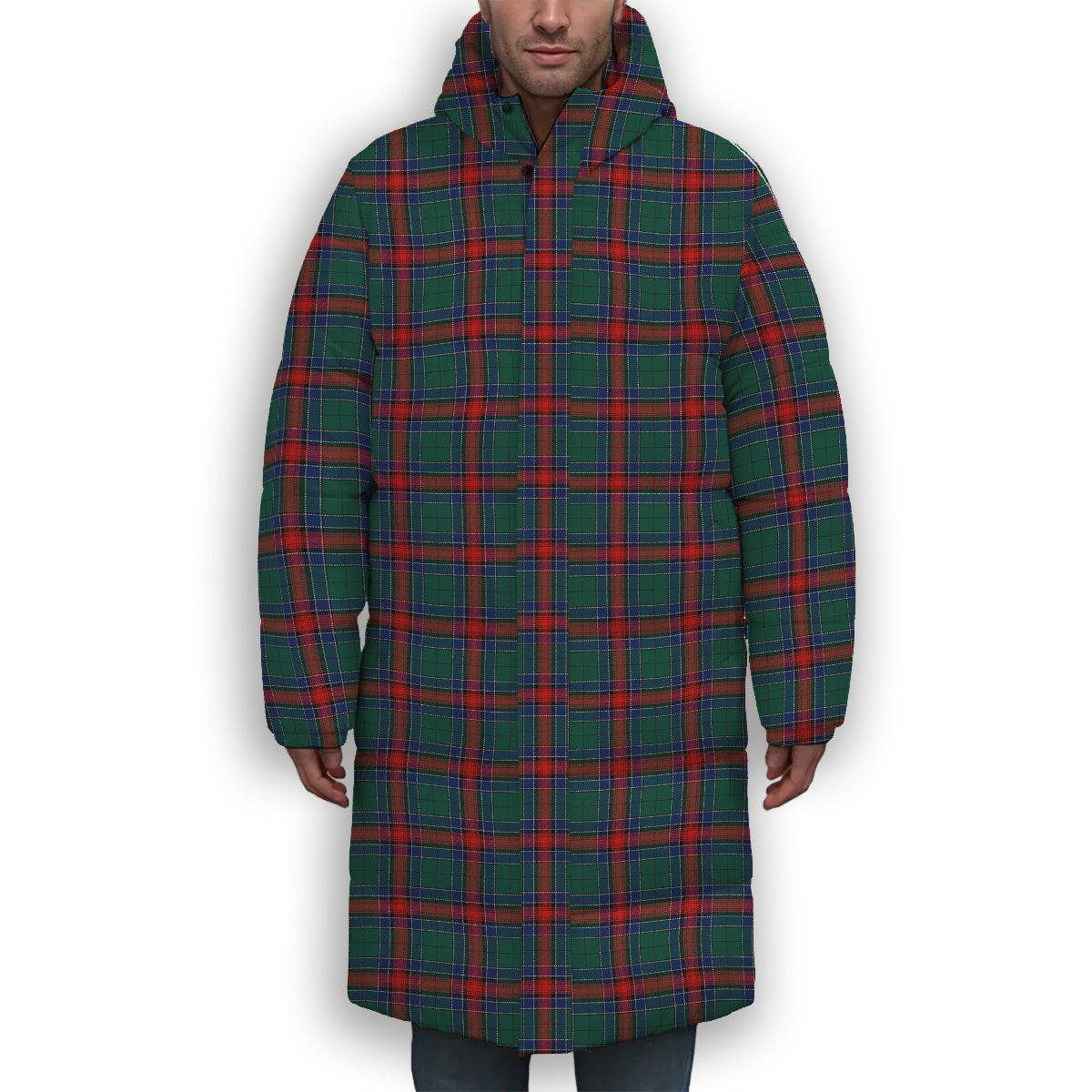 ScotsTee Shop Scottish Jardine Dress Modern Premium Tartan Long Down Jacket Winter White Duck Down Plaid