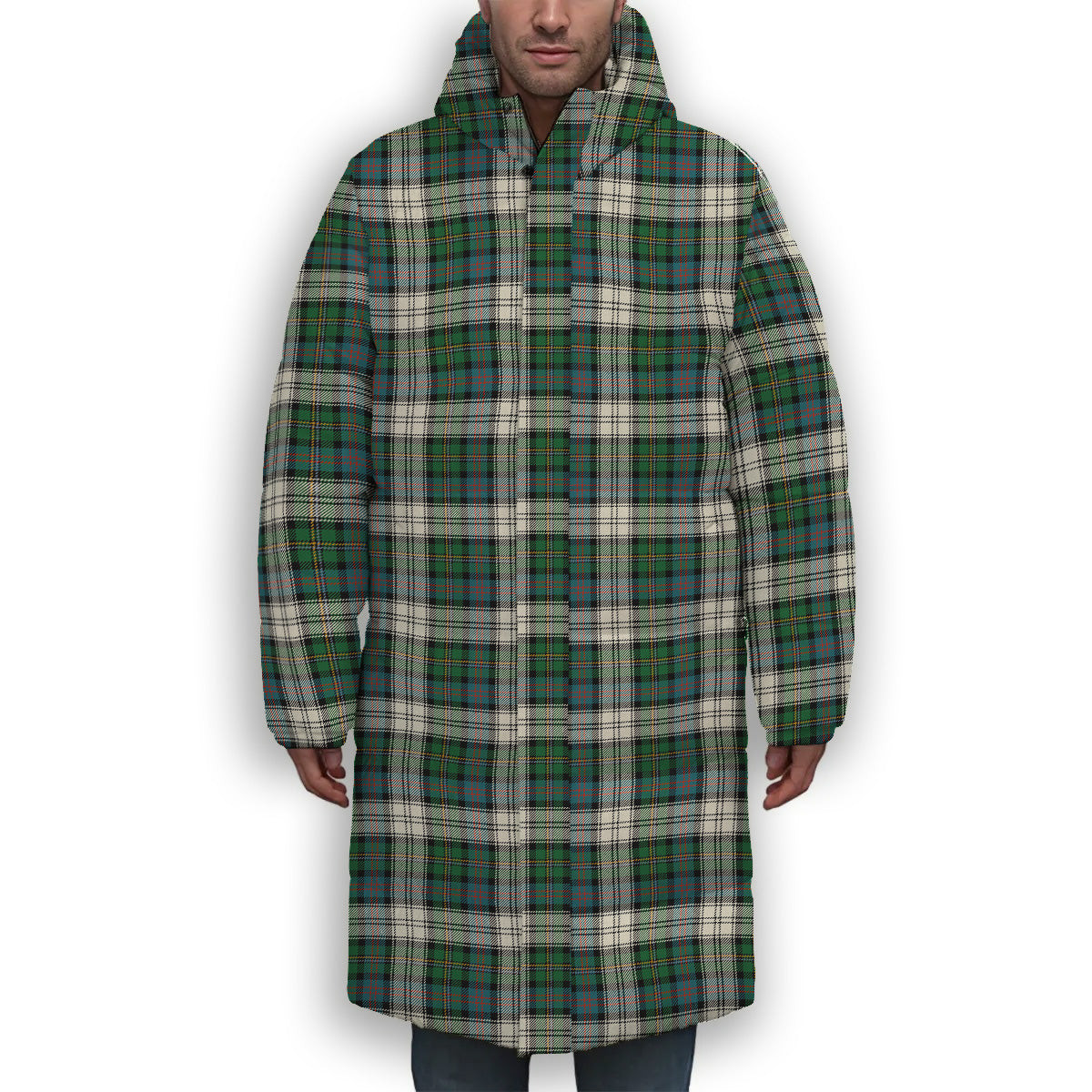 ScotsTee Shop Scottish MacCallum Dress Ancient Premium Tartan Long Down Jacket Winter White Duck Down Plaid