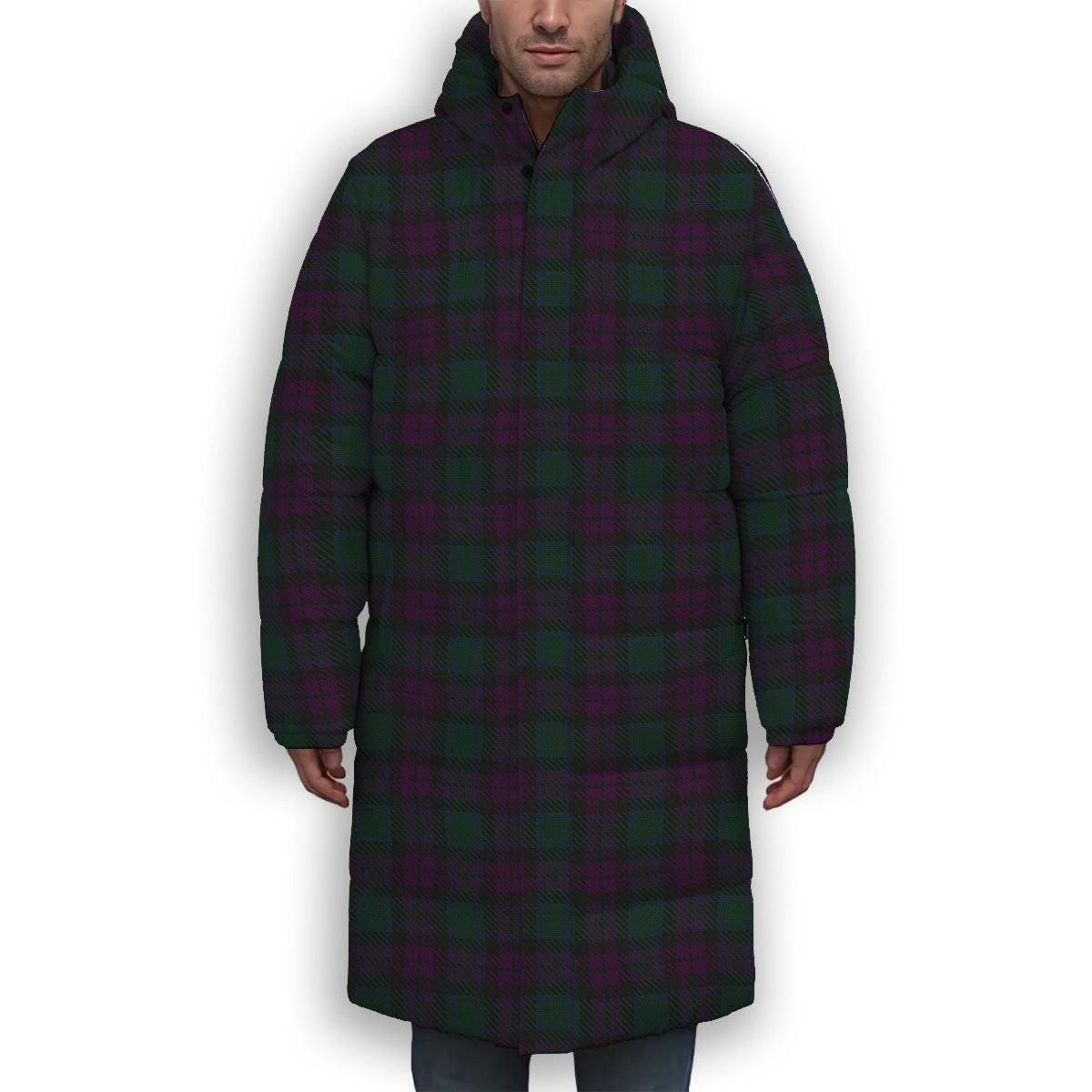 ScotsTee Shop Scottish MacArthur of Milton Hunting Premium Tartan Long Down Jacket Winter White Duck Down Plaid