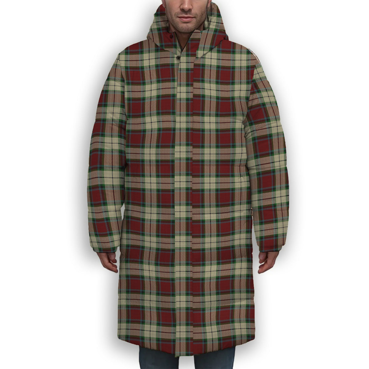 ScotsTee Shop Scottish Rose White Dress Premium Tartan Long Down Jacket Winter White Duck Down Plaid
