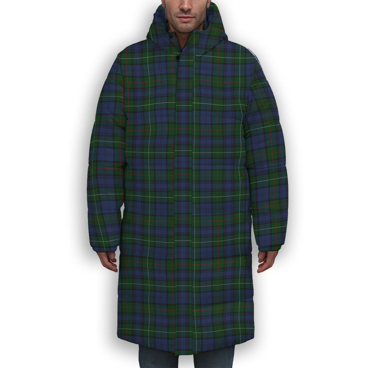 ScotsTee Shop Scottish MacKenzie Vestiarium Scoticum Premium Tartan Long Down Jacket Winter White Duck Down Plaid