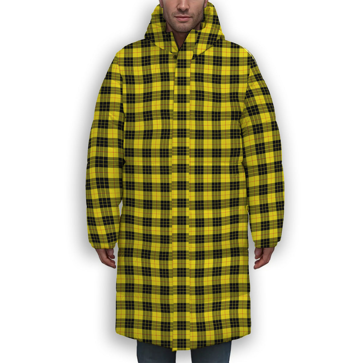 ScotsTee Shop Scottish MacLeod of Lewis Modern Premium Tartan Long Down Jacket Winter White Duck Down Plaid
