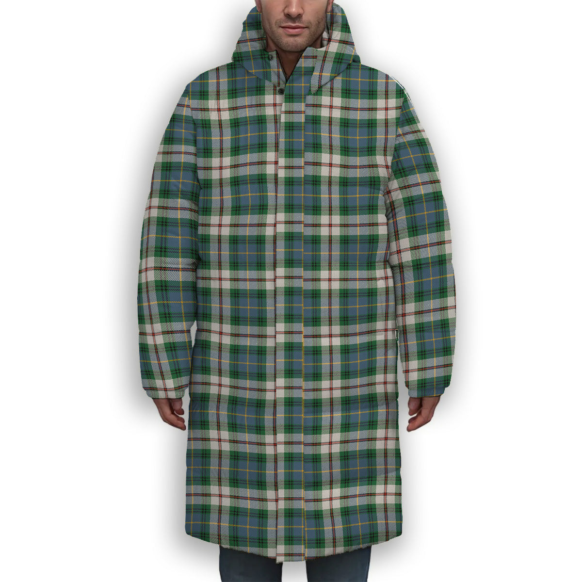 ScotsTee Shop Scottish McLeod Of Californian Ancient Premium Tartan Long Down Jacket Winter White Duck Down Plaid