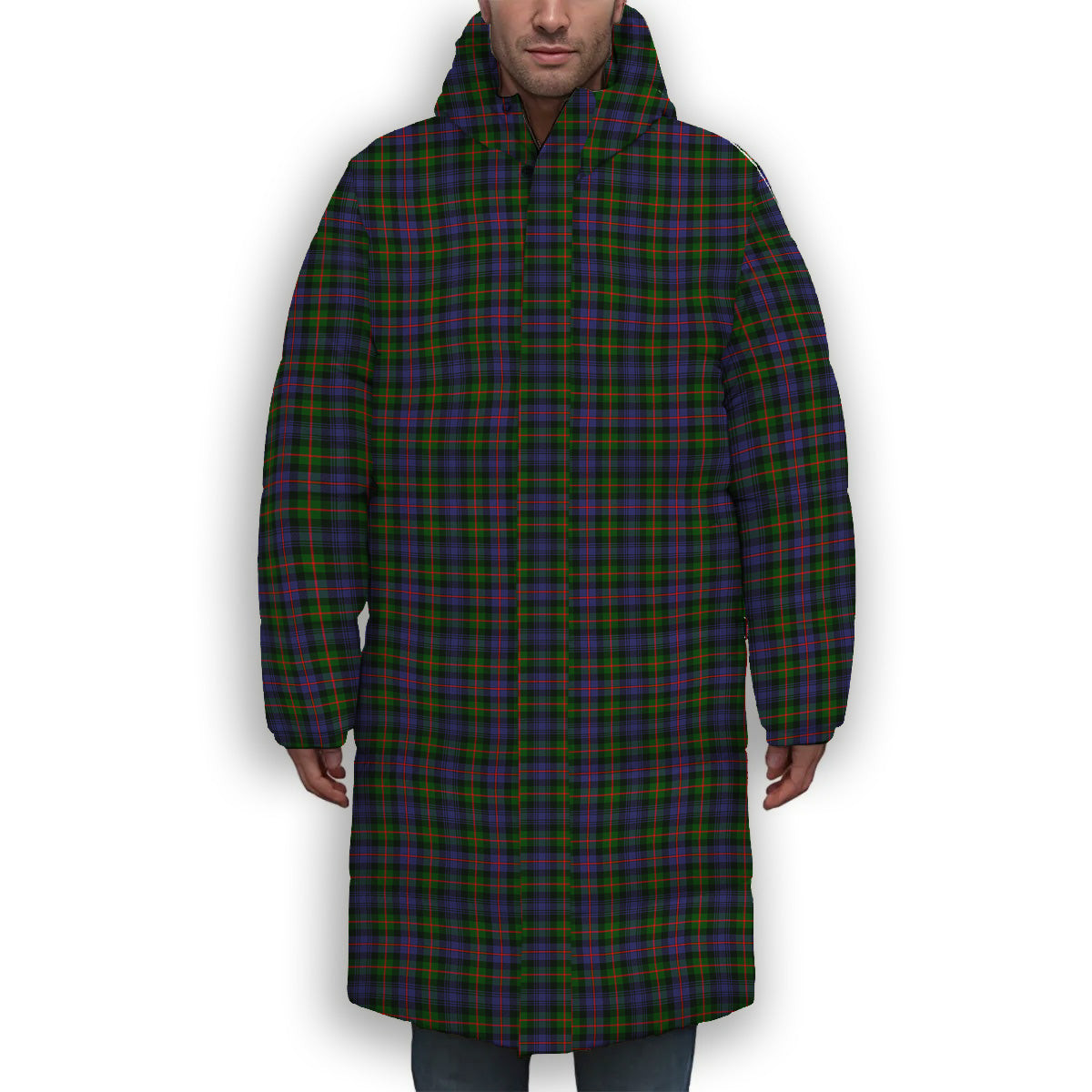 ScotsTee Shop Scottish Murray of Atholl Modern Premium Tartan Long Down Jacket Winter White Duck Down Plaid