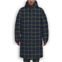 ScotsTee Shop Scottish McKenzie Hunting Green Premium Tartan Long Down Jacket Winter White Duck Down Plaid