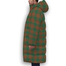 ScotsTee Shop Scottish Menzies Green Ancient Premium Tartan Long Down Jacket Winter White Duck Down Plaid