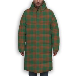 ScotsTee Shop Scottish Menzies Green Ancient Premium Tartan Long Down Jacket Winter White Duck Down Plaid