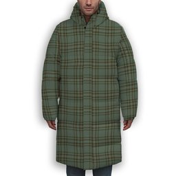 ScotsTee Shop Scottish Kelly Dress Premium Tartan Long Down Jacket Winter White Duck Down Plaid