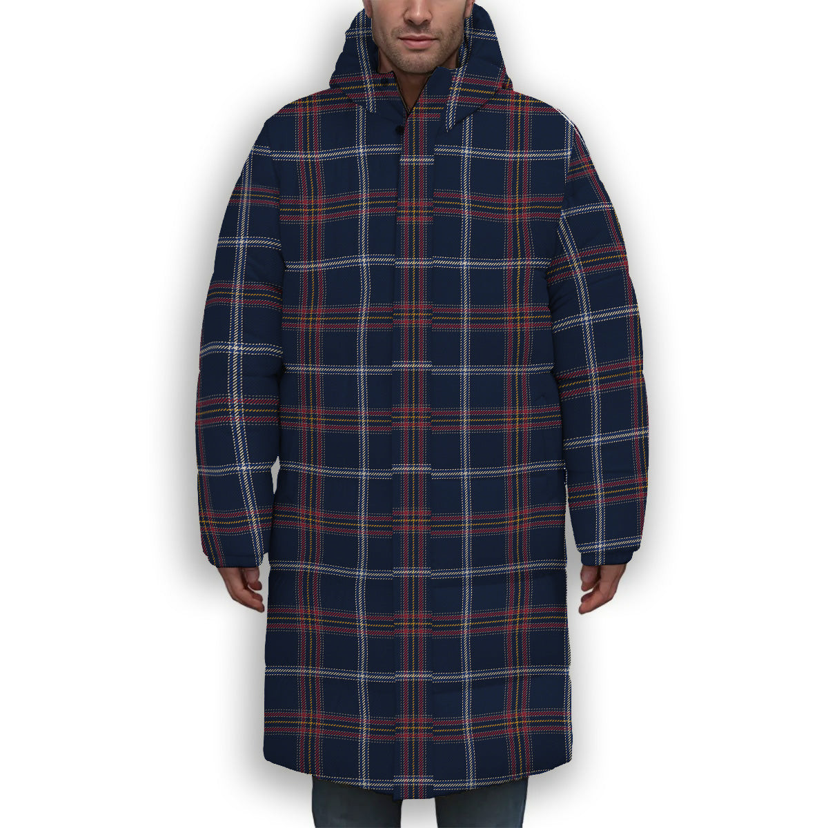 ScotsTee Shop Scottish Jewish Modern Clans Premium Tartan Long Down Jacket Winter White Duck Down Plaid