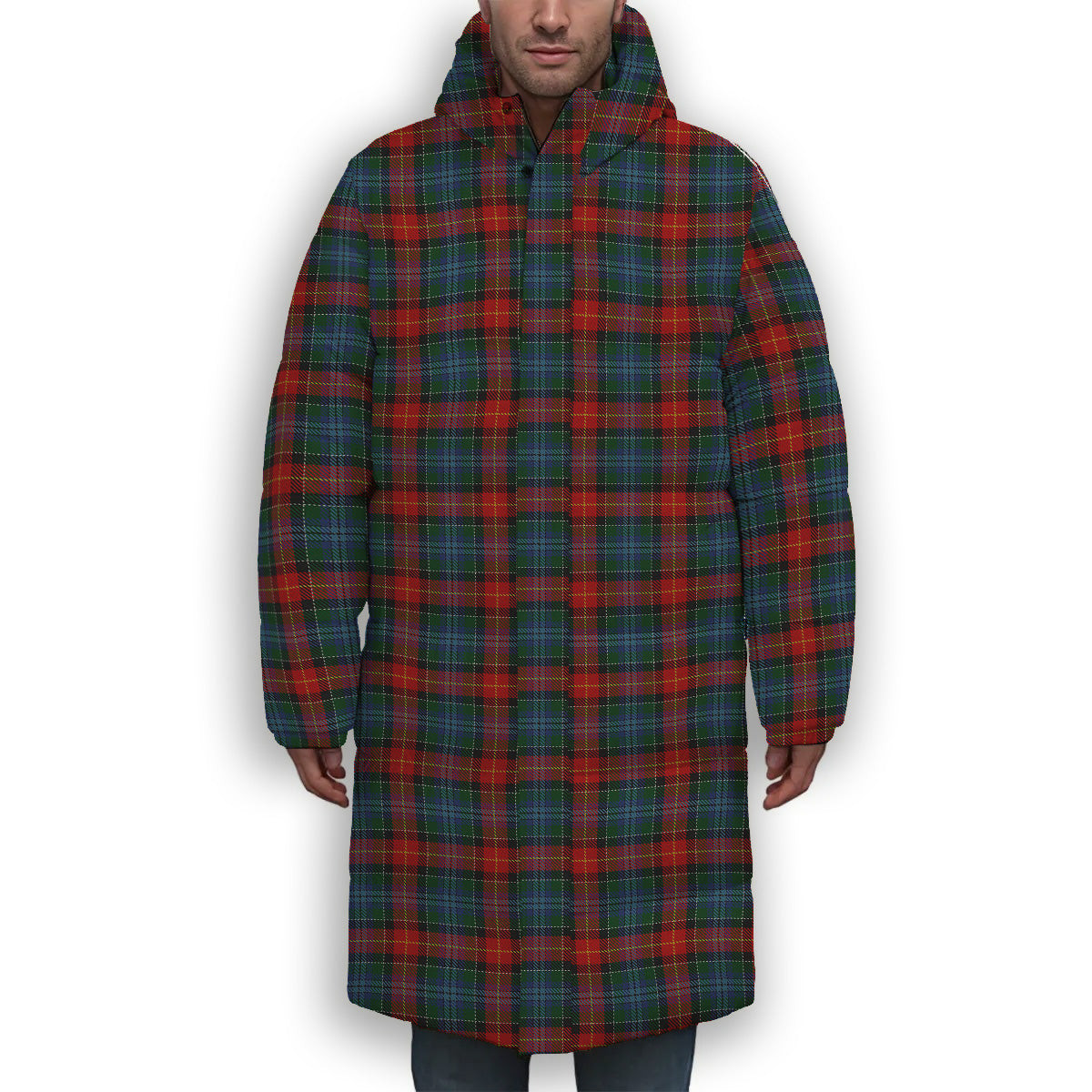ScotsTee Shop Scottish Teall of Teallach Premium Tartan Long Down Jacket Winter White Duck Down Plaid