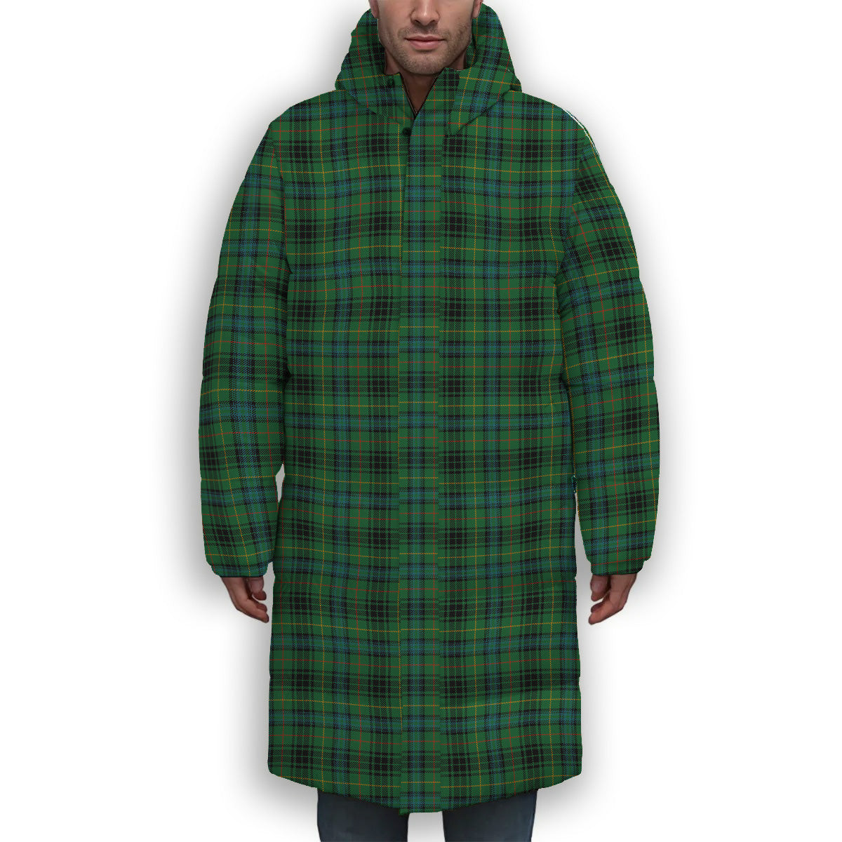 ScotsTee Shop Scottish Stewart Hunting Ancient Premium Tartan Long Down Jacket Winter White Duck Down Plaid