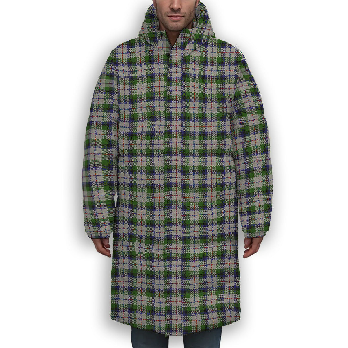 ScotsTee Shop Scottish MacNachten Dress Premium Tartan Long Down Jacket Winter White Duck Down Plaid