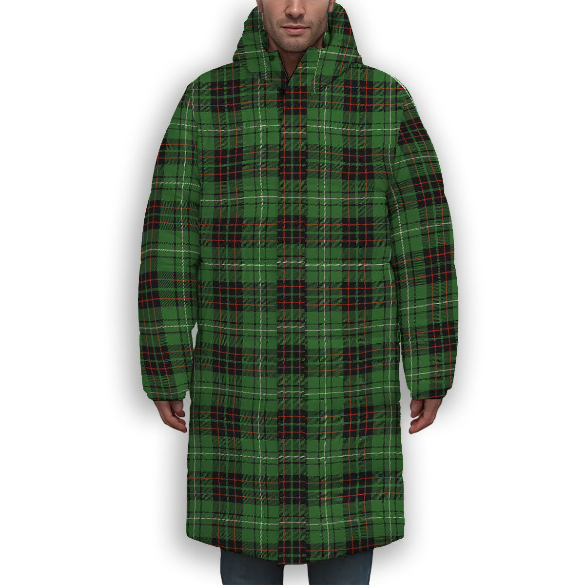 ScotsTee Shop Scottish MacAulay of Lewis Ancient Premium Tartan Long Down Jacket Winter White Duck Down Plaid