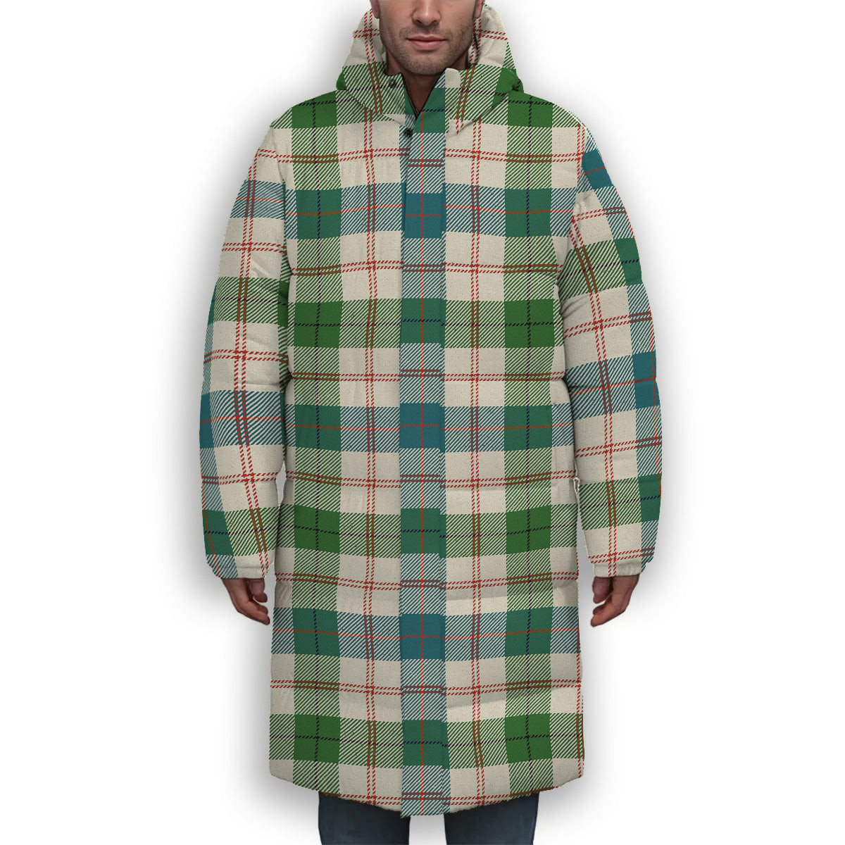 ScotsTee Shop Scottish Guthrie Dress Ancient Premium Tartan Long Down Jacket Winter White Duck Down Plaid