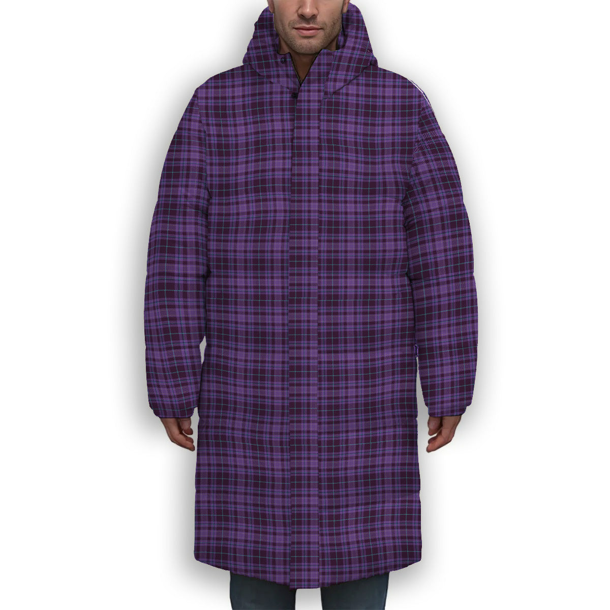 ScotsTee Shop Scottish Learmonth Family Herts Premium Tartan Long Down Jacket Winter White Duck Down Plaid