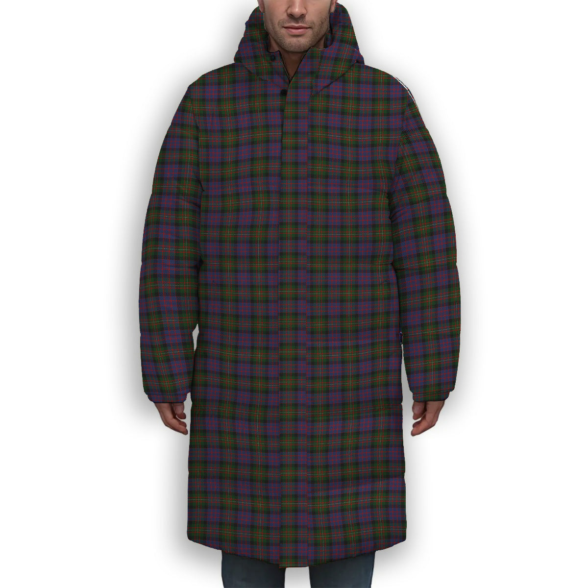 ScotsTee Shop Scottish McDonell of Glengarry Premium Tartan Long Down Jacket Winter White Duck Down Plaid