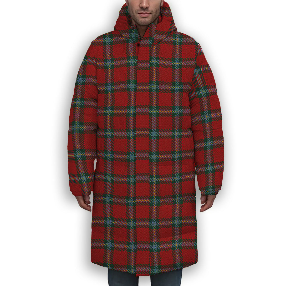 ScotsTee Shop Scottish MacLaine of Lochbuie Coburn Premium Tartan Long Down Jacket Winter White Duck Down Plaid