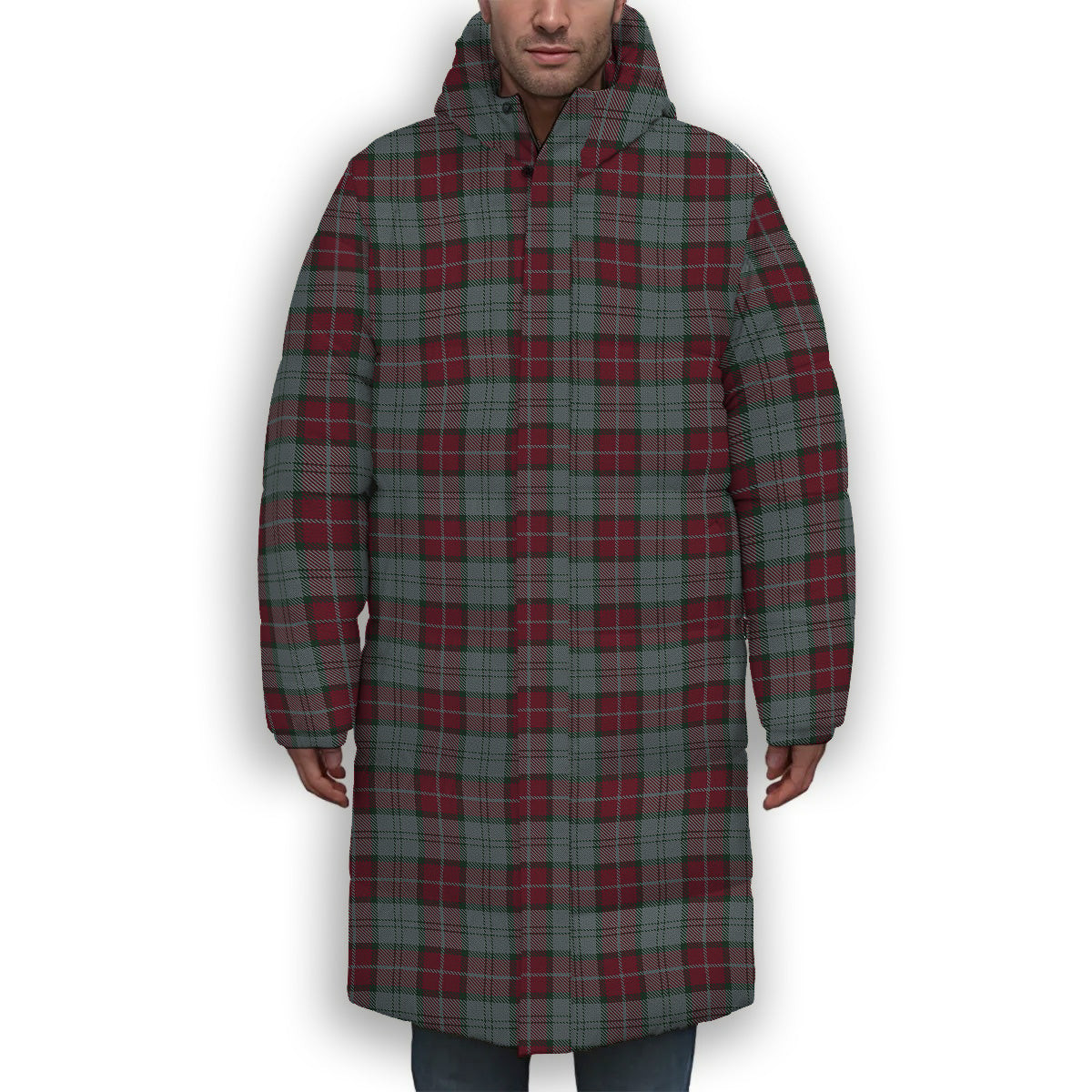 ScotsTee Shop Scottish Rob Roy (Film) Premium Tartan Long Down Jacket Winter White Duck Down Plaid