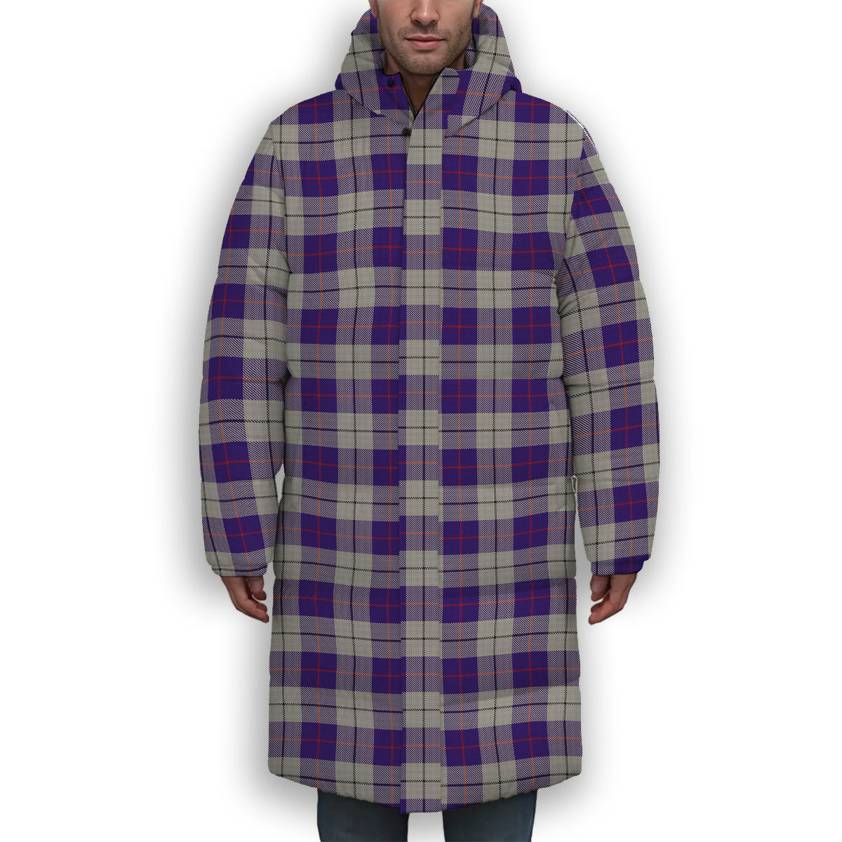 ScotsTee Shop Scottish MacRae Dress Purple 1 Premium Tartan Long Down Jacket Winter White Duck Down Plaid