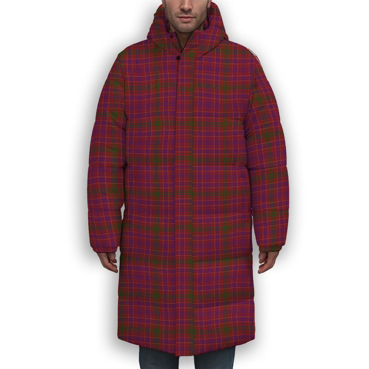 ScotsTee Shop Scottish Lumsden of Clova Premium Tartan Long Down Jacket Winter White Duck Down Plaid