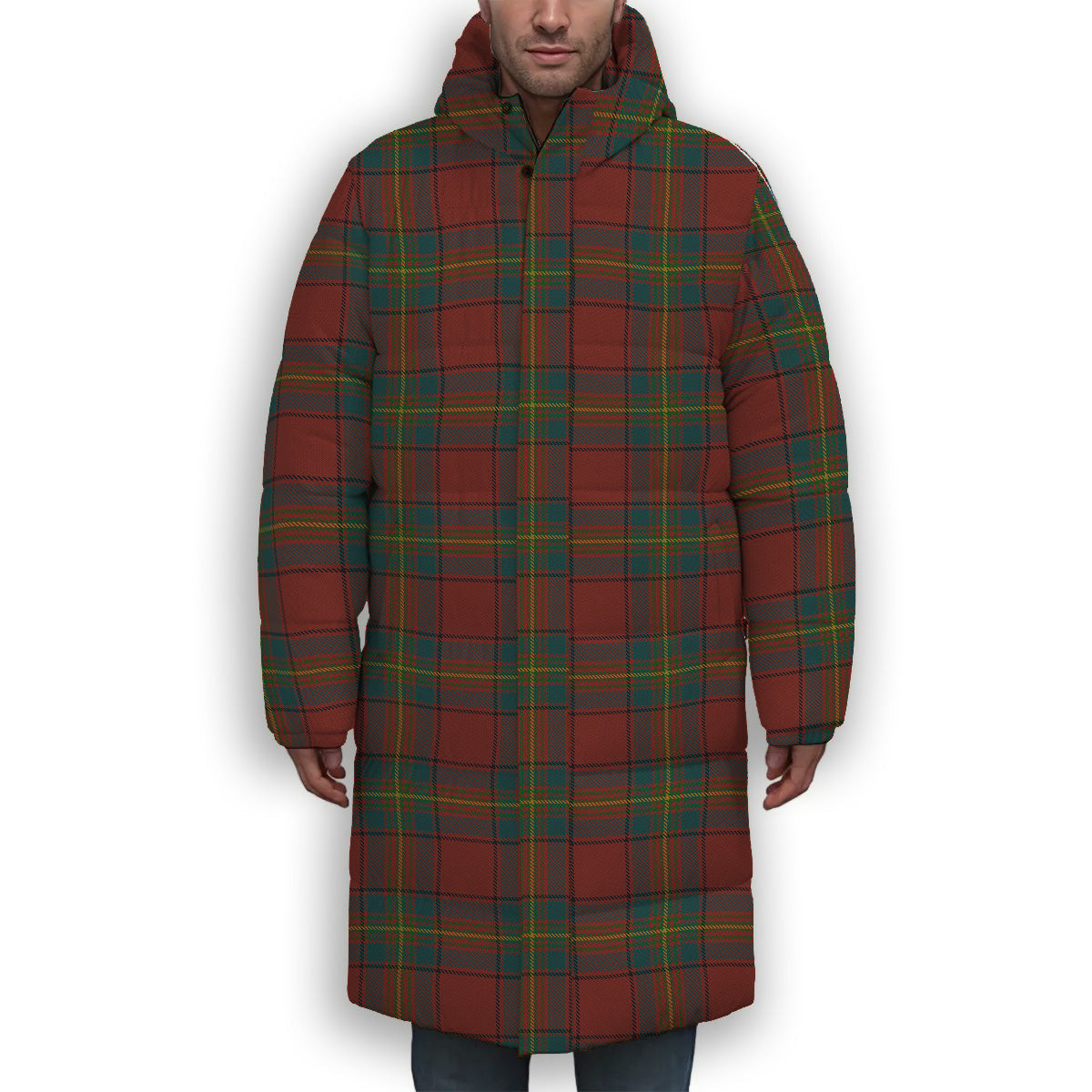 ScotsTee Shop Scottish Oliver Dress Red Premium Tartan Long Down Jacket Winter White Duck Down Plaid