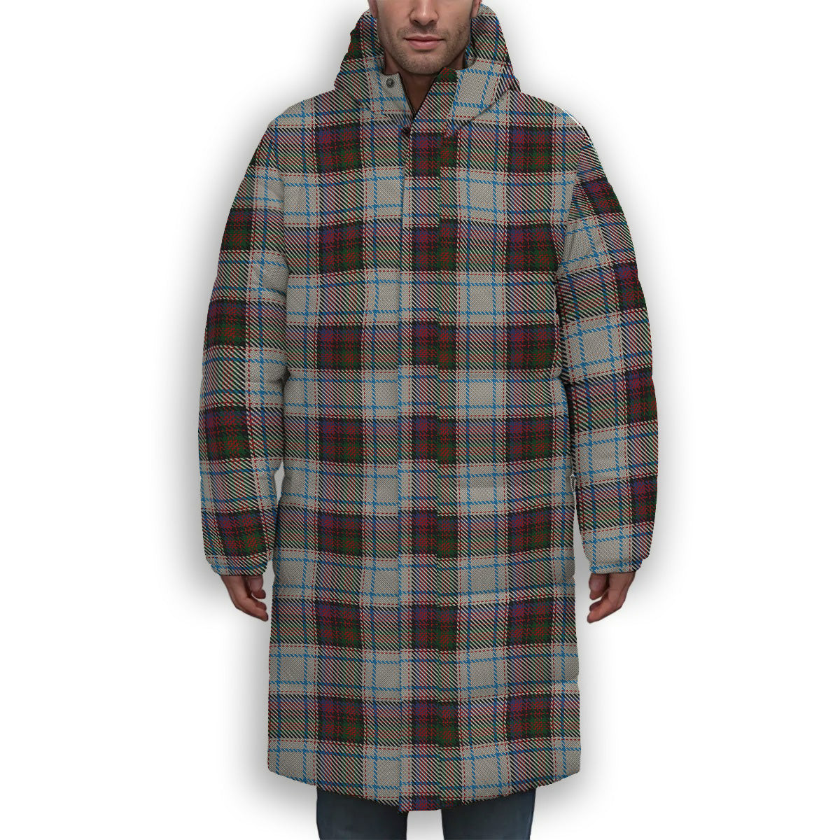 ScotsTee Shop Scottish McDonald Dress Ancient Premium Tartan Long Down Jacket Winter White Duck Down Plaid