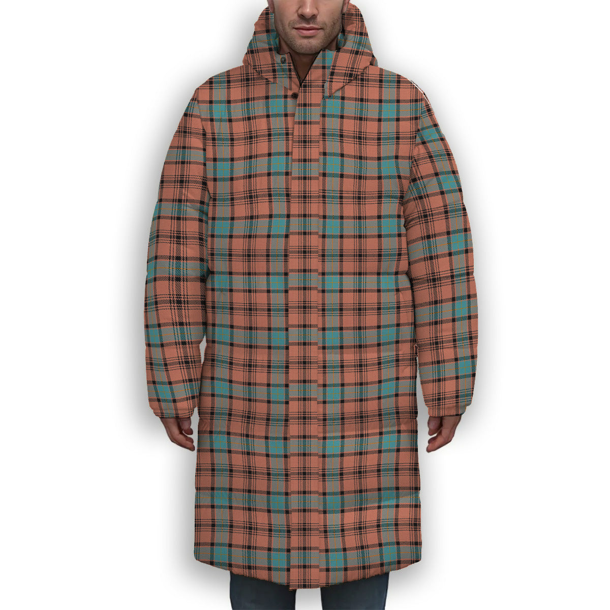 ScotsTee Shop Scottish Hannay Dress Ancient Premium Tartan Long Down Jacket Winter White Duck Down Plaid