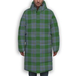 ScotsTee Shop Scottish Irvine of Bonshaw Ancient Premium Tartan Long Down Jacket Winter White Duck Down Plaid