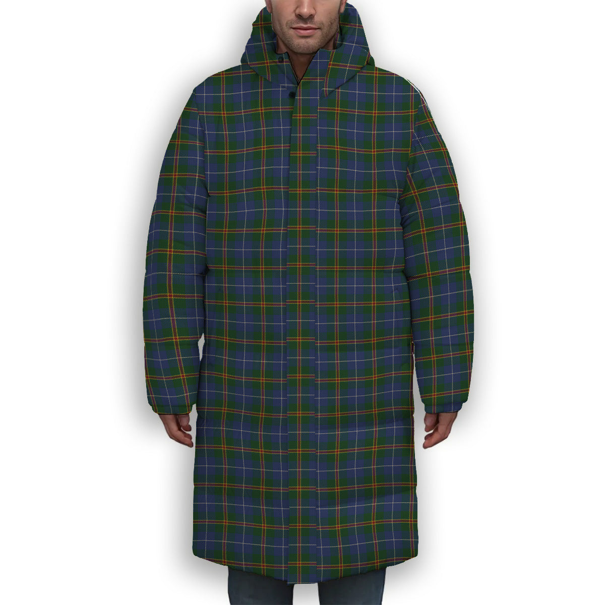 ScotsTee Shop Scottish Turnbull Hunting Premium Tartan Long Down Jacket Winter White Duck Down Plaid