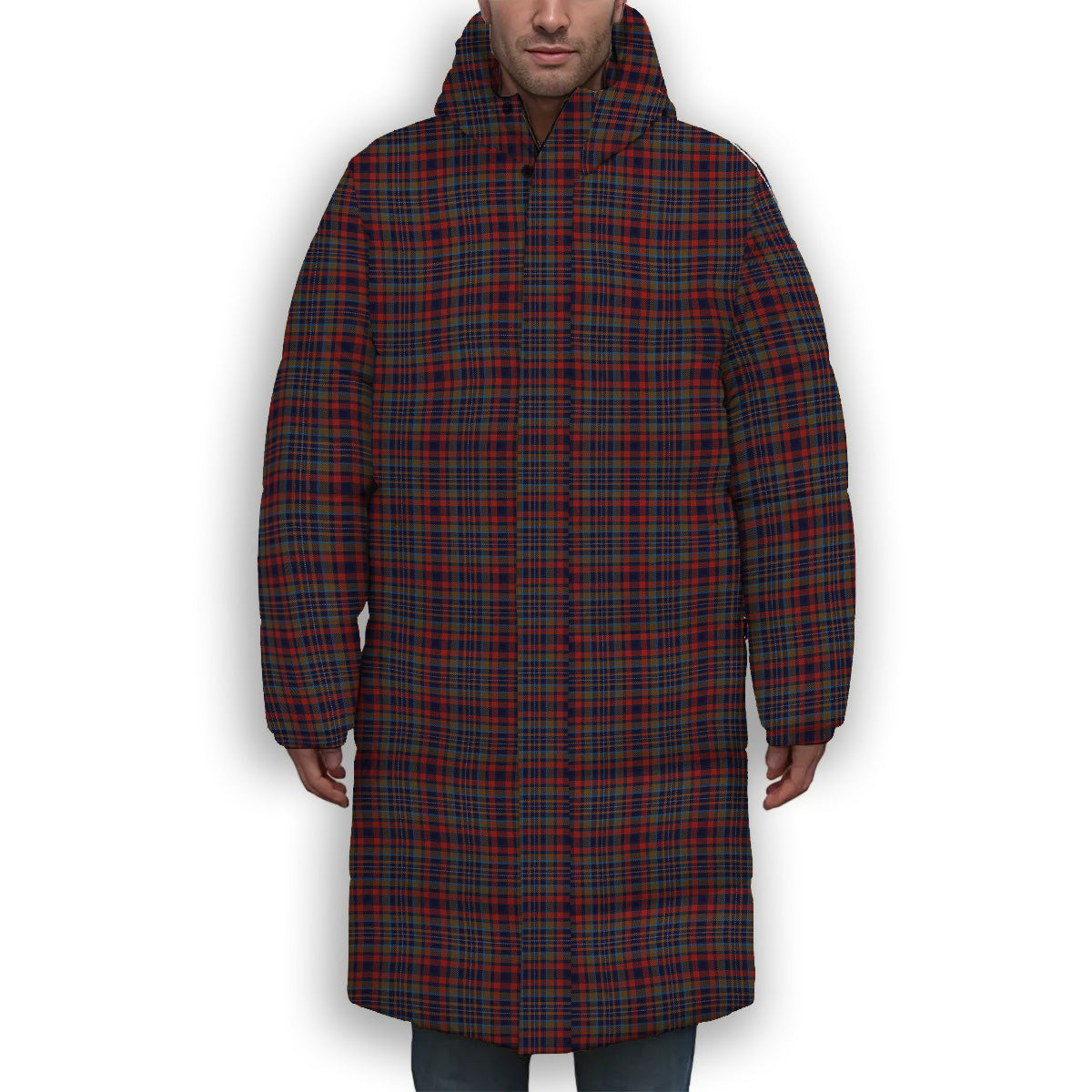 ScotsTee Shop Scottish Johnstons of Elgin Bicentennial Premium Tartan Long Down Jacket Winter White Duck Down Plaid