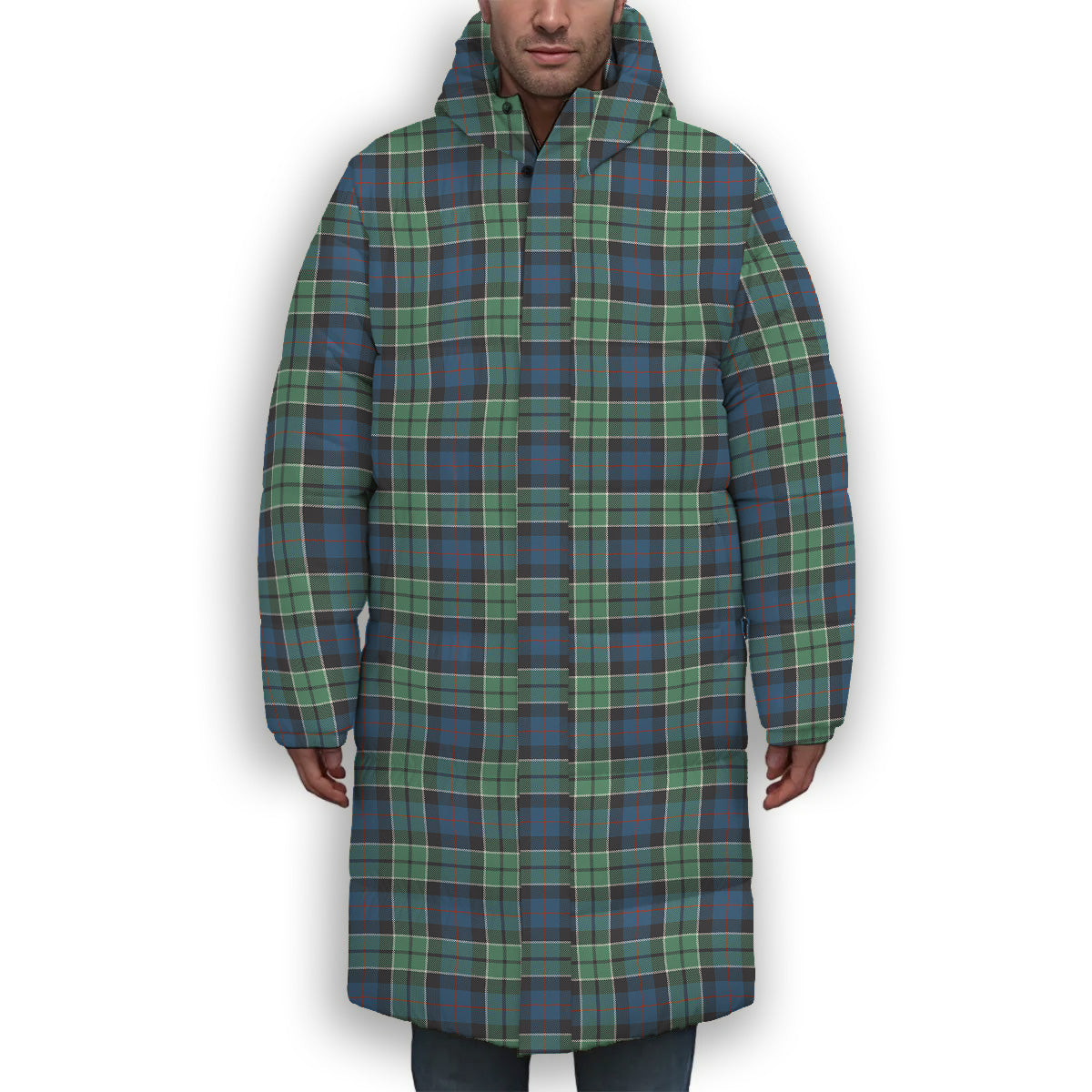 ScotsTee Shop Scottish Leslie Hunting Ancient SC Premium Tartan Long Down Jacket Winter White Duck Down Plaid