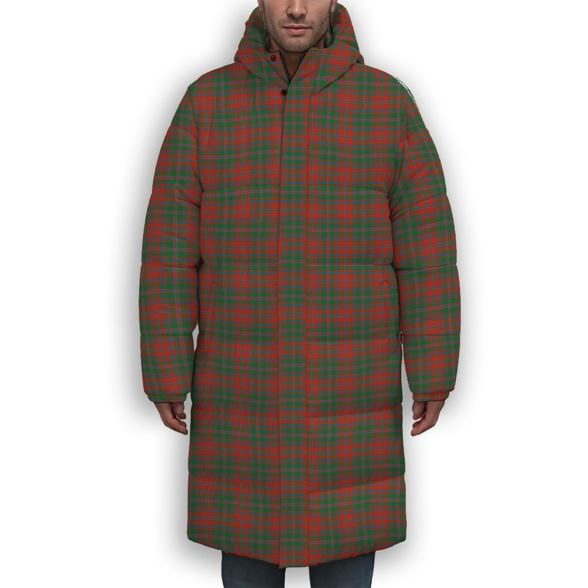 ScotsTee Shop Scottish Stewart of Appin Ancient Clan Premium Tartan Long Down Jacket Winter White Duck Down Plaid