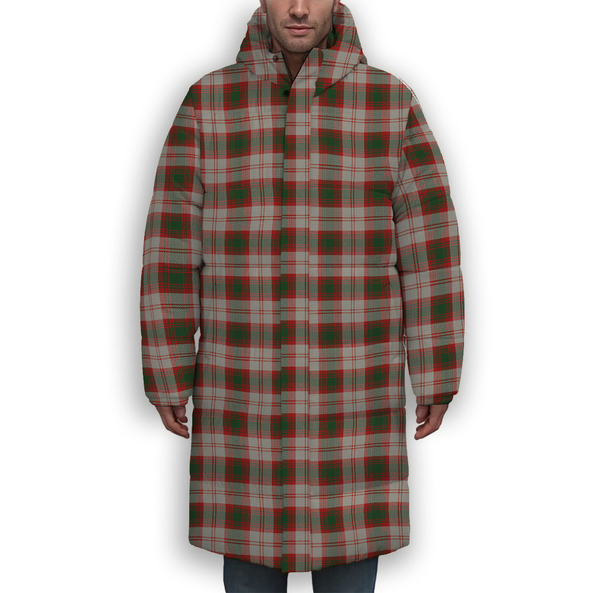 ScotsTee Shop Scottish Lindsay Dress Red Premium Tartan Long Down Jacket Winter White Duck Down Plaid