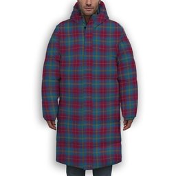 ScotsTee Shop Scottish Yarns to Yearn For Premium Tartan Long Down Jacket Winter White Duck Down Plaid