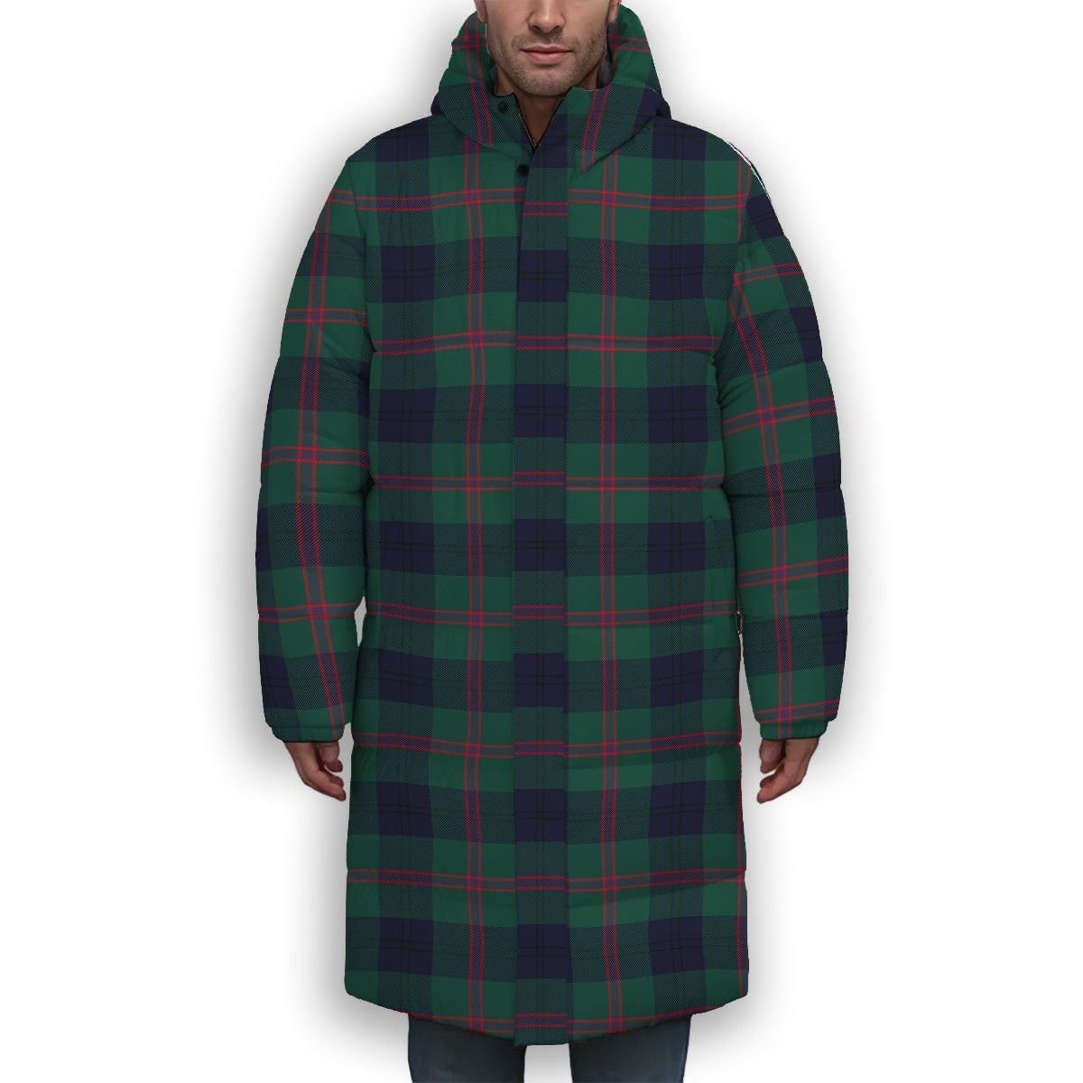 ScotsTee Shop Scottish Laurie (Lawrie) Modern Clan Premium Tartan Long Down Jacket Winter White Duck Down Plaid