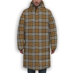 ScotsTee Shop Scottish MacKellar Dress Reproduction colours Premium Tartan Long Down Jacket Winter White Duck Down Plaid