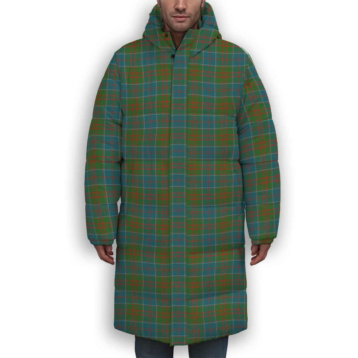 ScotsTee Shop Scottish Stewart of Appin Hunting Ancient Clan Premium Tartan Long Down Jacket Winter White Duck Down Plaid