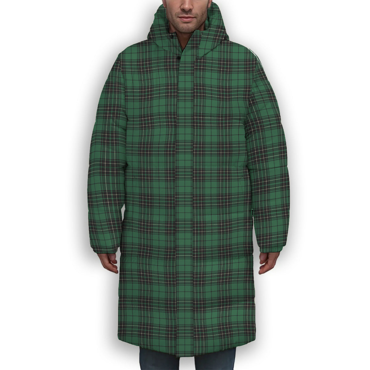 ScotsTee Shop Scottish MacKenzie Dress Modern Premium Tartan Long Down Jacket Winter White Duck Down Plaid