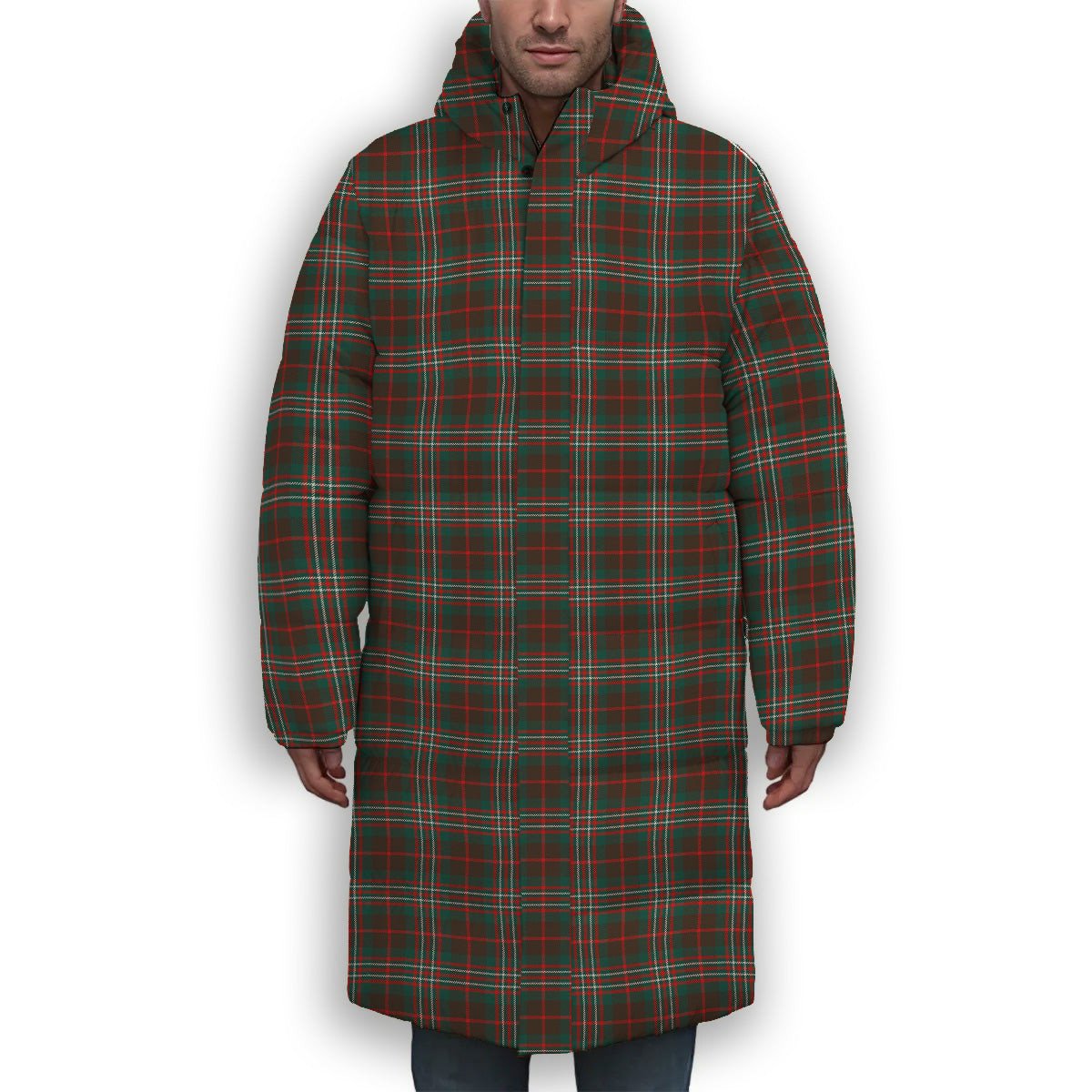 ScotsTee Shop Scottish Scott Brown Hunting Modern Premium Tartan Long Down Jacket Winter White Duck Down Plaid