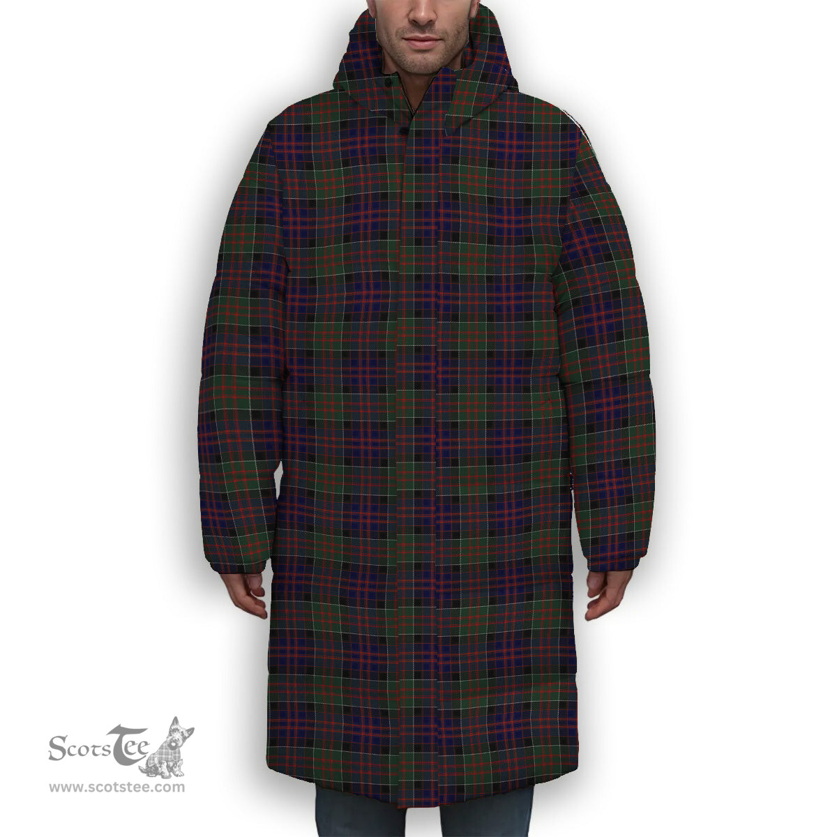 ScotsTee Shop Scottish MacDonald of Clanranald Premium Tartan Long Down Jacket Winter White Duck Down Plaid
