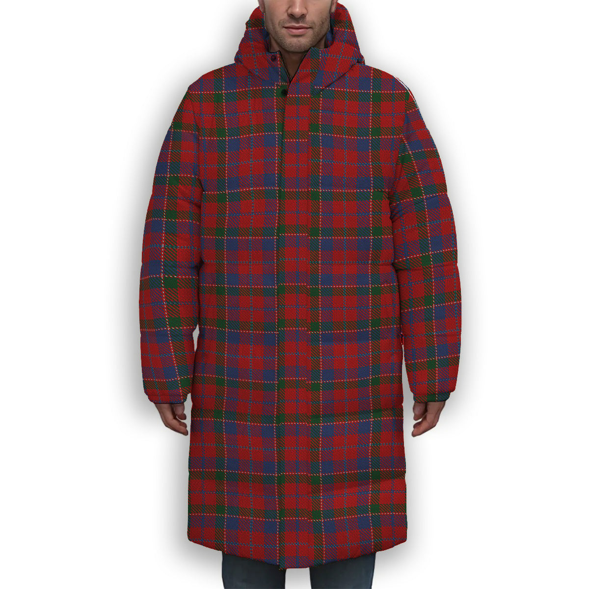 ScotsTee Shop Scottish McDonald of Glenaladale Premium Tartan Long Down Jacket Winter White Duck Down Plaid